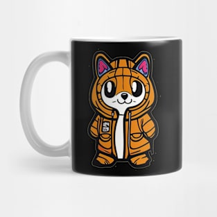 Cattitude & Comfort: Cute Cartoon Cat Sportin' a Hoodie Mug